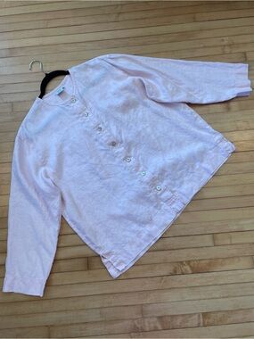 GARNET HILL Linen Button Front Shirt Blush Pink Lagenlook Coastal Shirt Jacket